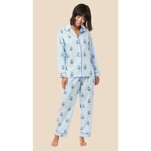The Cat's Pajamas Queen Bee Flannel Pajama-Blue, Pima Cotton, Womens Sz XS